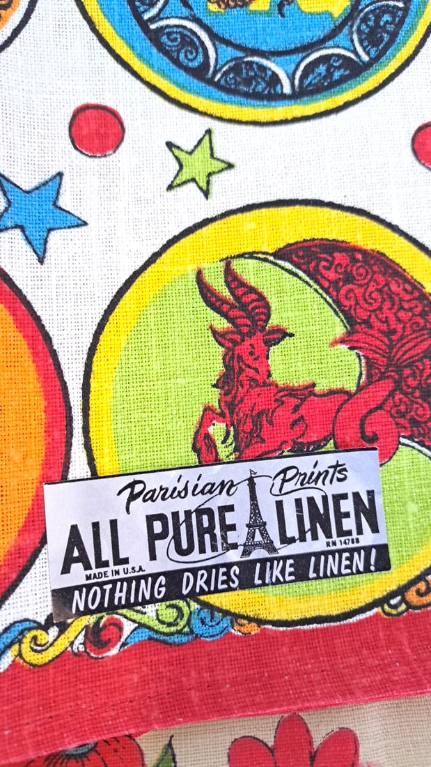 Parisian Prints All Pure Linen Tea Towel Lot Barn Dance Zodiac Floral Two With Tags - 2