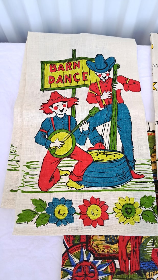 Parisian Prints All Pure Linen Tea Towel Lot Barn Dance Zodiac Floral Two With Tags - 4