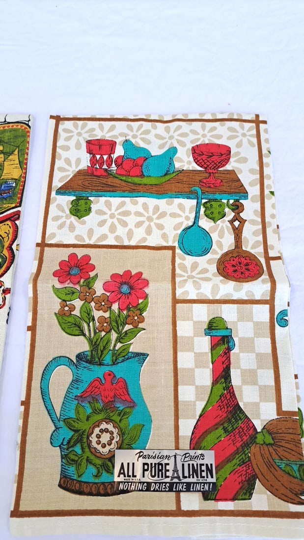 Parisian Prints All Pure Linen Tea Towel Lot Barn Dance Zodiac Floral Two With Tags - 6