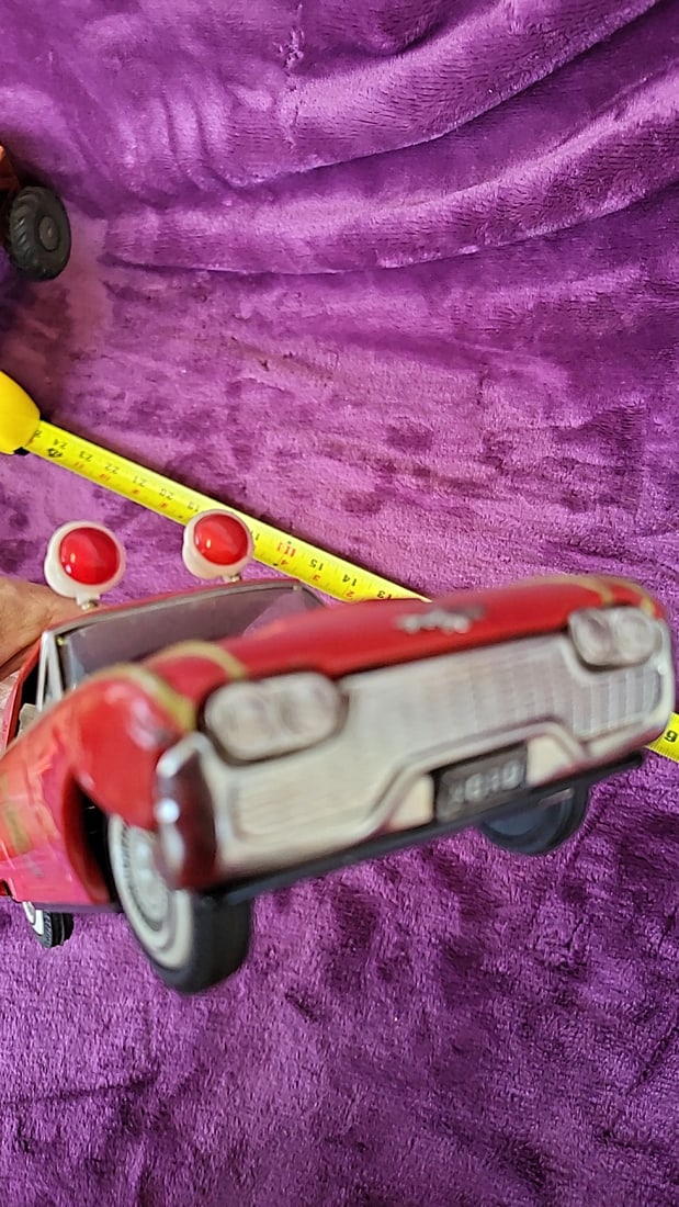Red Tin Litho Firechief Fire Chief Toy Car With Roof Sirens, 12 In - 5