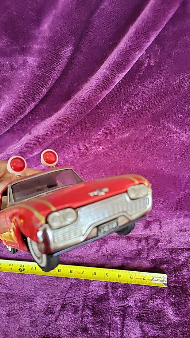 Red Tin Litho Firechief Fire Chief Toy Car With Roof Sirens, 12 In - 6
