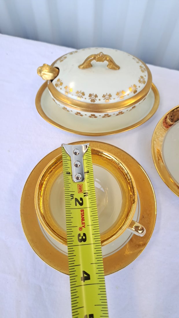 Al Ka Kunst Kronach Small Teacups And Limoges Style Covered Bowl Tea Cups, Saucers Covered Dish, Go - 2