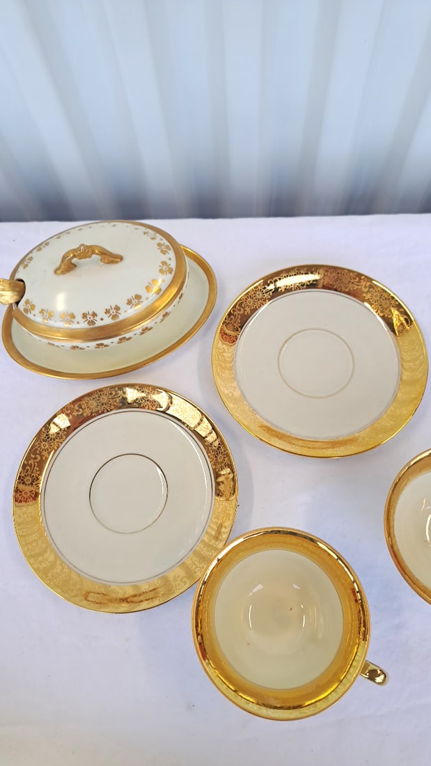Al Ka Kunst Kronach Small Teacups And Limoges Style Covered Bowl Tea Cups, Saucers Covered Dish, Go - 5