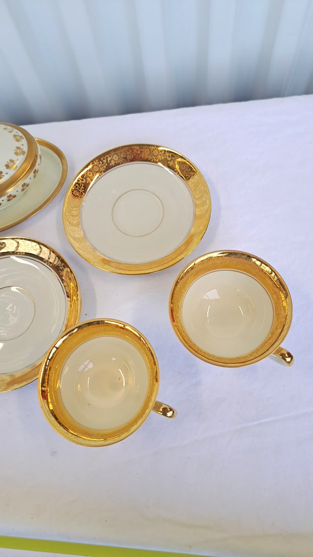 Al Ka Kunst Kronach Small Teacups And Limoges Style Covered Bowl Tea Cups, Saucers Covered Dish, Go - 6