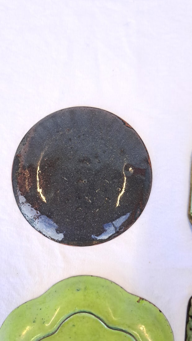 4 Decorative Enamel Metal Trinket Dishes, Floral And Abstract Designs - 11