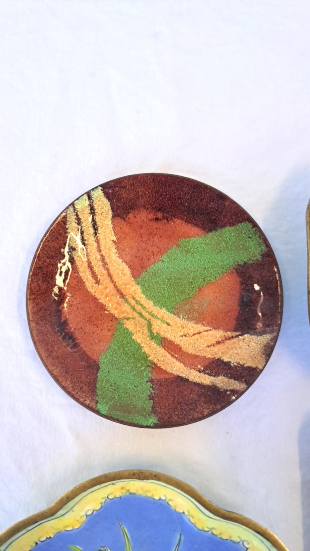 4 Decorative Enamel Metal Trinket Dishes, Floral And Abstract Designs - 4