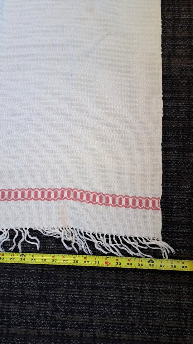Olene Kimballl Hand Woven Ivory Pink Border Fringed Throw 36 X 60 In - 3