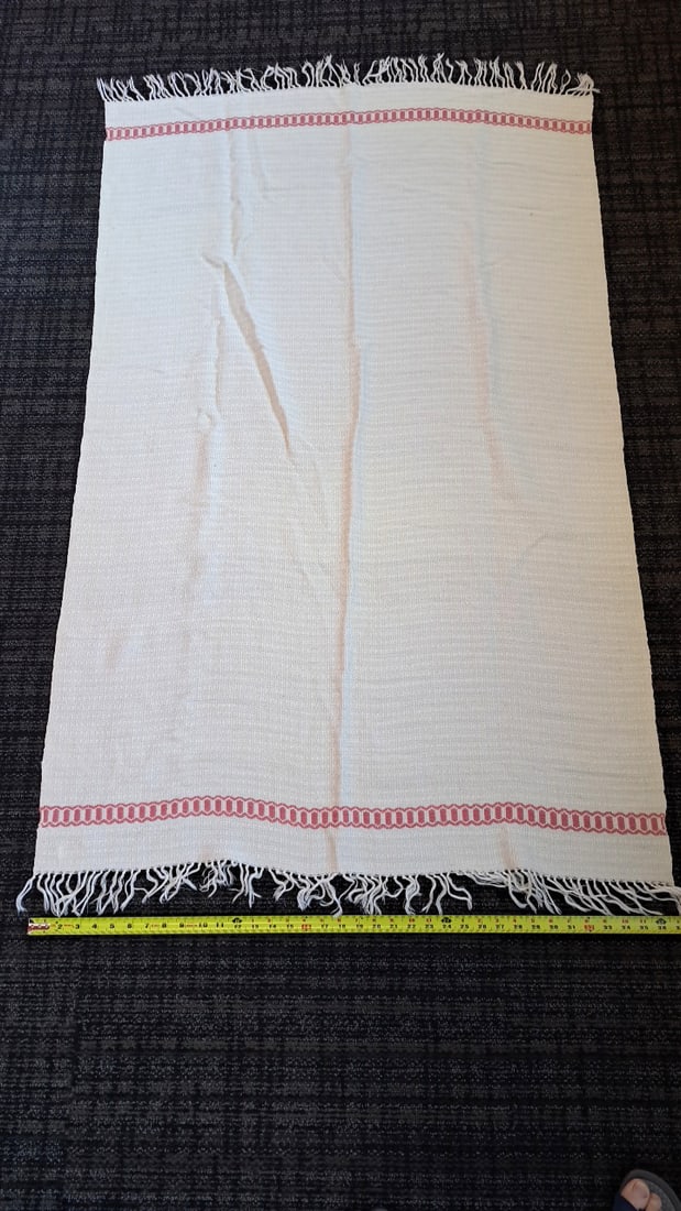 Olene Kimballl Hand Woven Ivory Pink Border Fringed Throw 36 X 60 In - 4