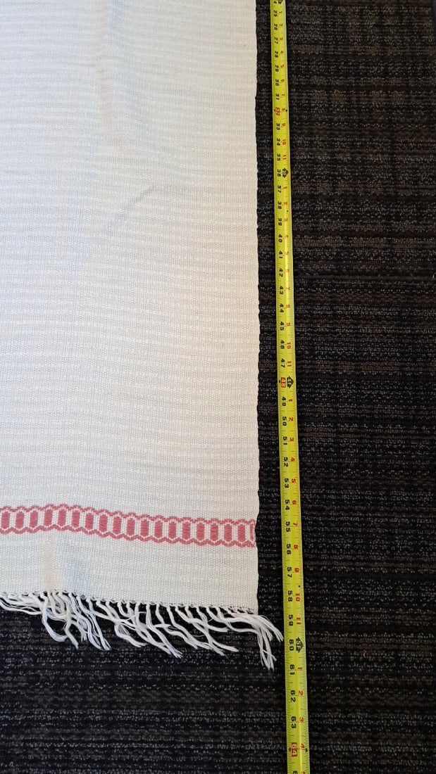 Olene Kimballl Hand Woven Ivory Pink Border Fringed Throw 36 X 60 In - 5