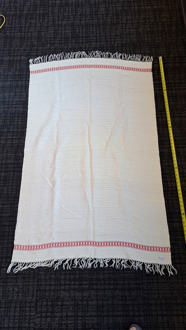 Olene Kimballl Hand Woven Ivory Pink Border Fringed Throw 36 X 60 In - 6