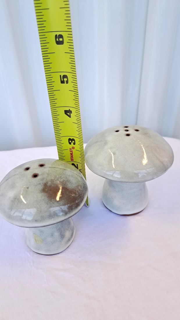2 Glazed Ceramic Mushroom Salt Pepper - 2