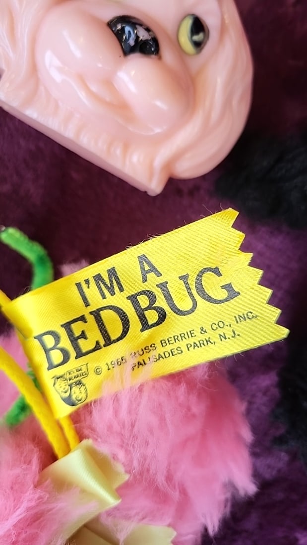 Russ Berrie I'm A Bedbug Pink Plush Bug, Green Cloth Doll & Dog Ornament Lot - 3