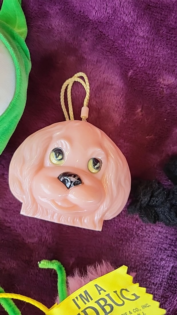 Russ Berrie I'm A Bedbug Pink Plush Bug, Green Cloth Doll & Dog Ornament Lot - 4