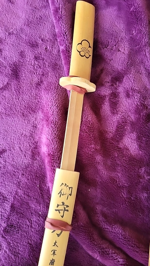 Wooden Toy Lot: Japanese Katana Sword, Xylophone, Tennis Racket & Ring Toss Game - 4