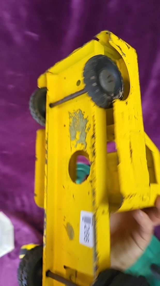 Structo Pressed Steel Toy Truck And Trailer, Yellow And Teal, Approx. 30 In - 8