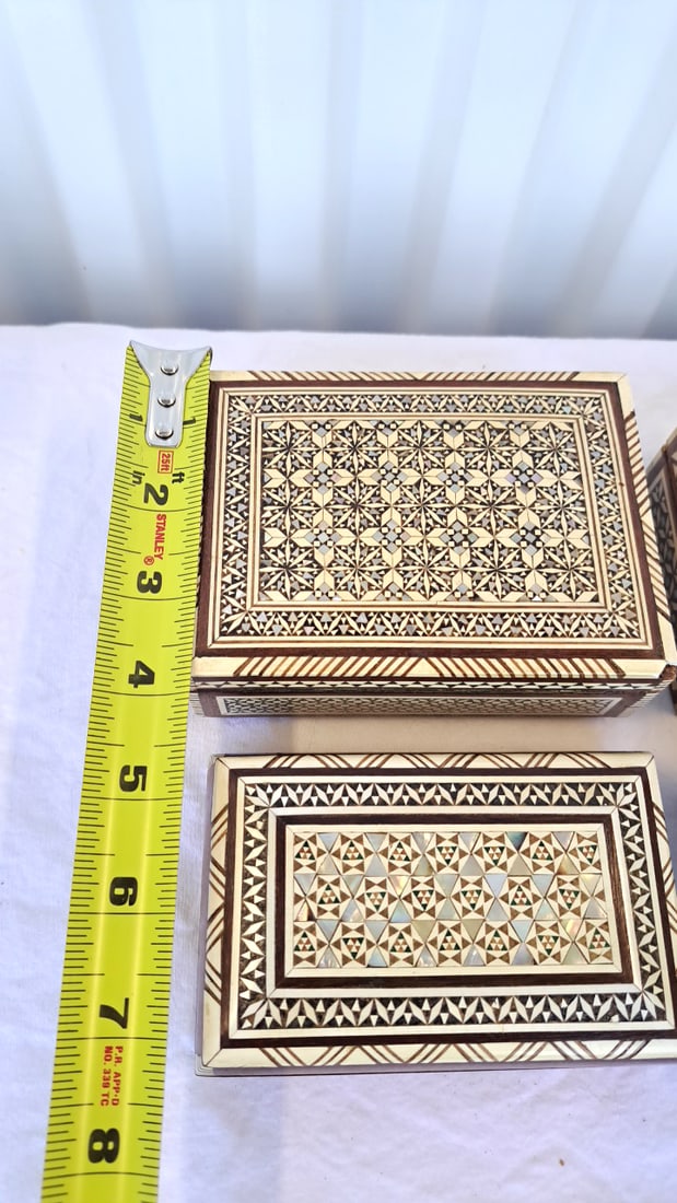4 Wooden Mosaic Inlay Jewelry Trinket Boxes - 2