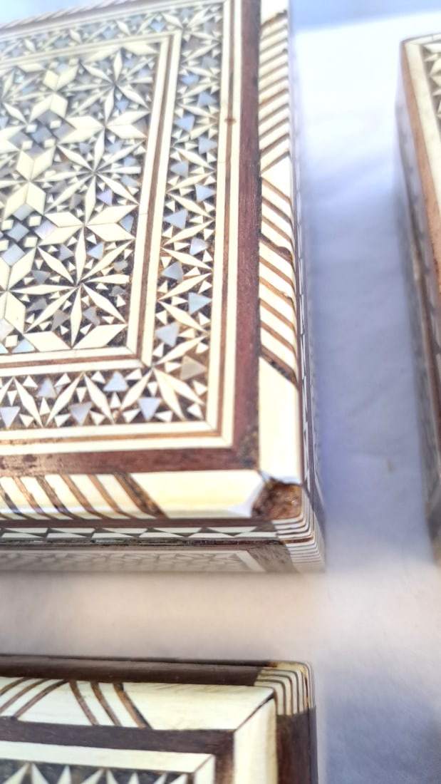 4 Wooden Mosaic Inlay Jewelry Trinket Boxes - 4