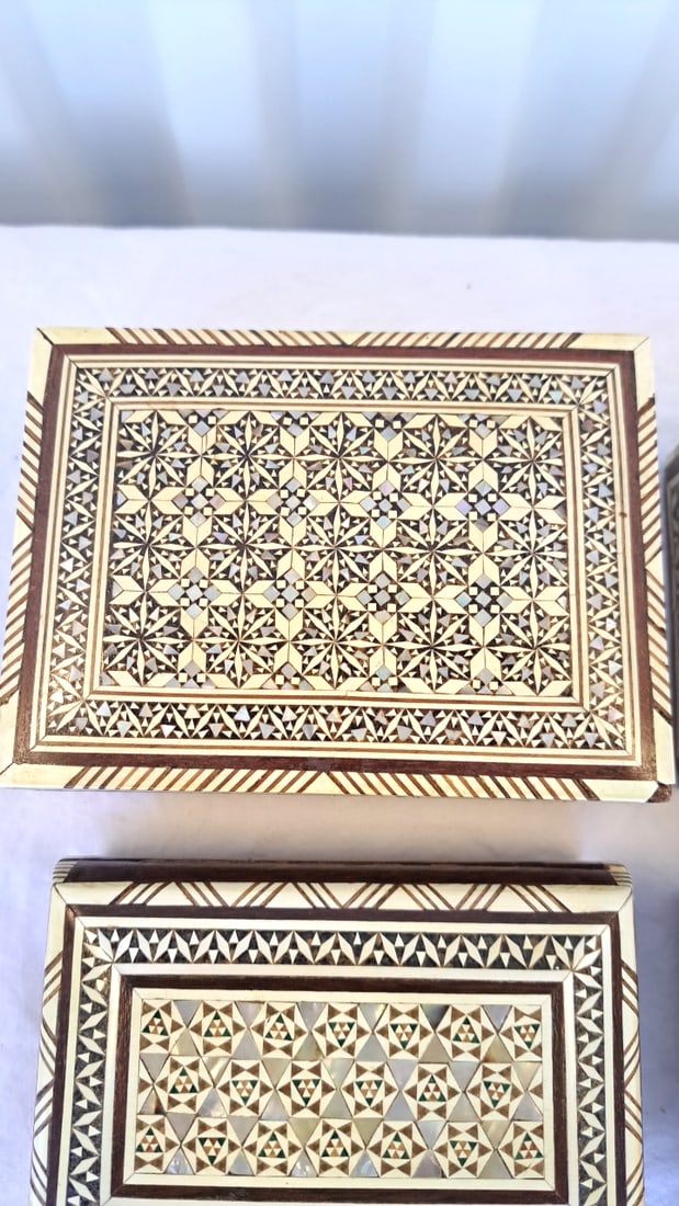 4 Wooden Mosaic Inlay Jewelry Trinket Boxes - 5
