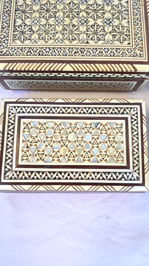 4 Wooden Mosaic Inlay Jewelry Trinket Boxes - 6
