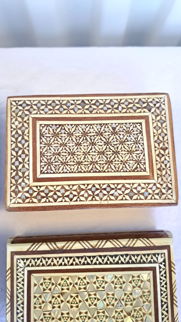 4 Wooden Mosaic Inlay Jewelry Trinket Boxes - 7