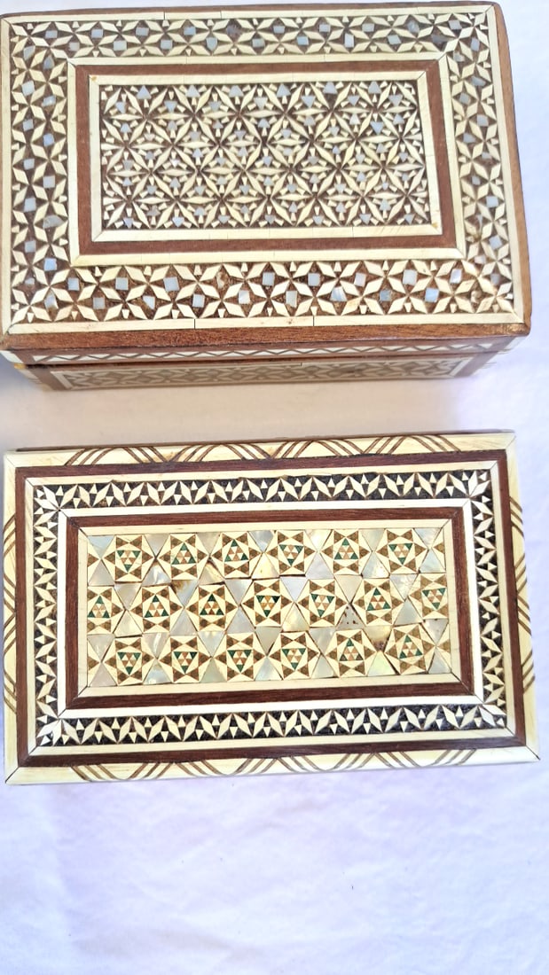 4 Wooden Mosaic Inlay Jewelry Trinket Boxes - 8