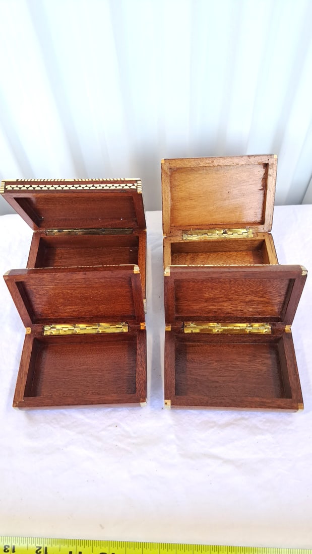 4 Wooden Mosaic Inlay Jewelry Trinket Boxes - 9