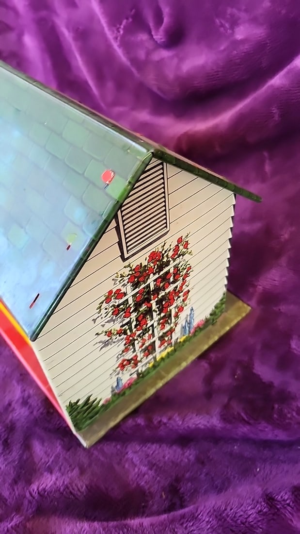 Tin Lithograph Dollhouse Recreation Room With Green Roof And Sports Decor - 3