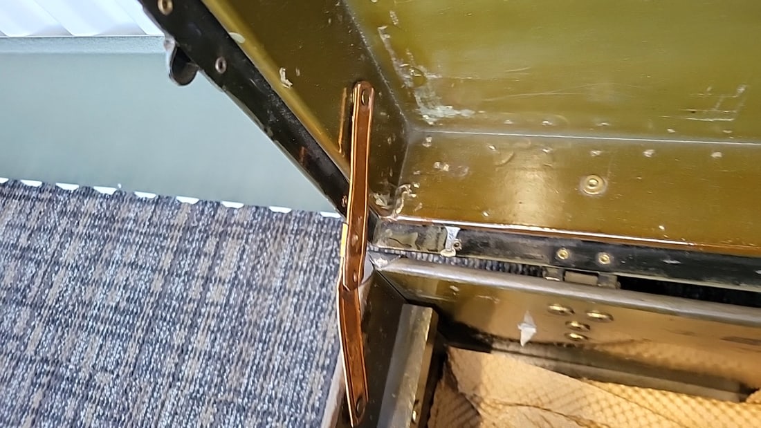 Olive Drab Riveted Metal Military Footlocker Trunk With Latches - 8