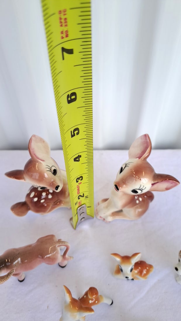 8 Ceramic Animal Figurines Deer Fawns Cow Poodles Dogs - 3