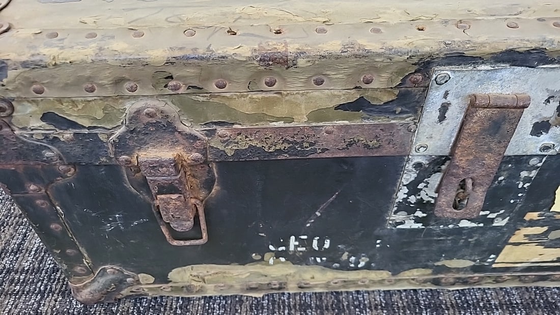 Riveted Travel Trunk With Metal Hardware, Black/olive, Approx. 37 In - 3