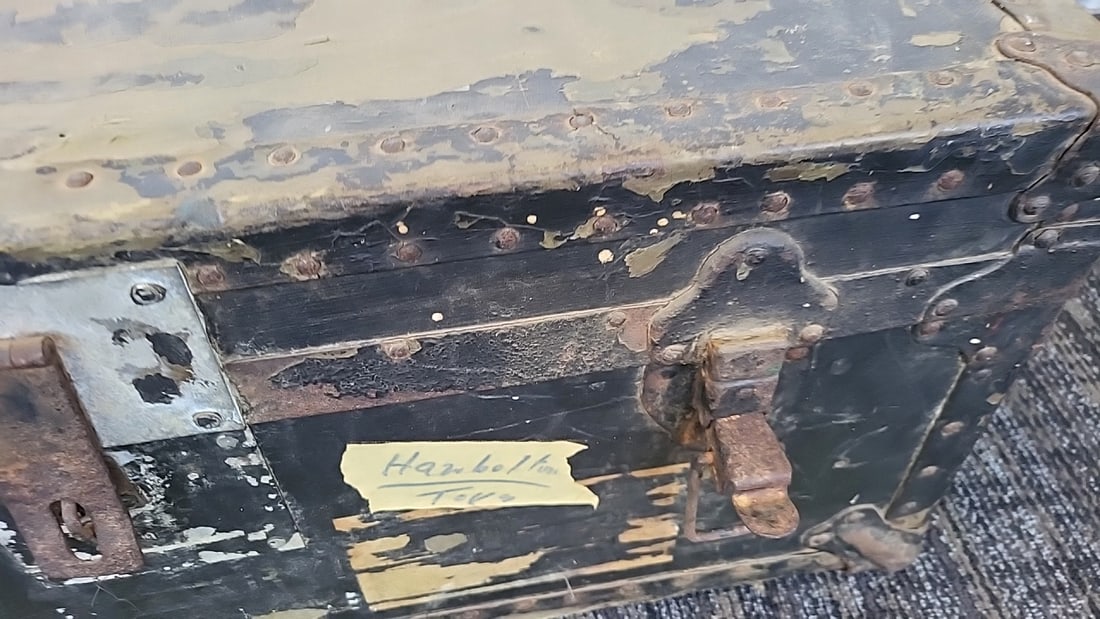 Riveted Travel Trunk With Metal Hardware, Black/olive, Approx. 37 In - 4