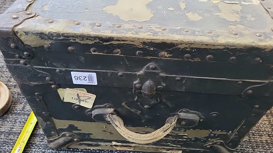 Riveted Travel Trunk With Metal Hardware, Black/olive, Approx. 37 In - 6