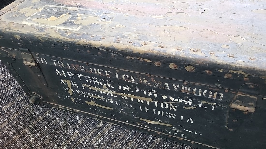 Riveted Travel Trunk With Metal Hardware, Black/olive, Approx. 37 In - 7