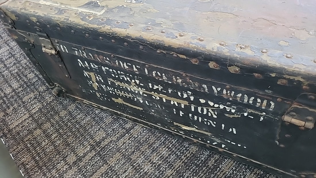 Riveted Travel Trunk With Metal Hardware, Black/olive, Approx. 37 In - 8