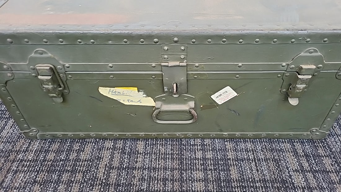 Green Riveted Metal Military Storage Trunk Footlocker With Latches And Handles - 2