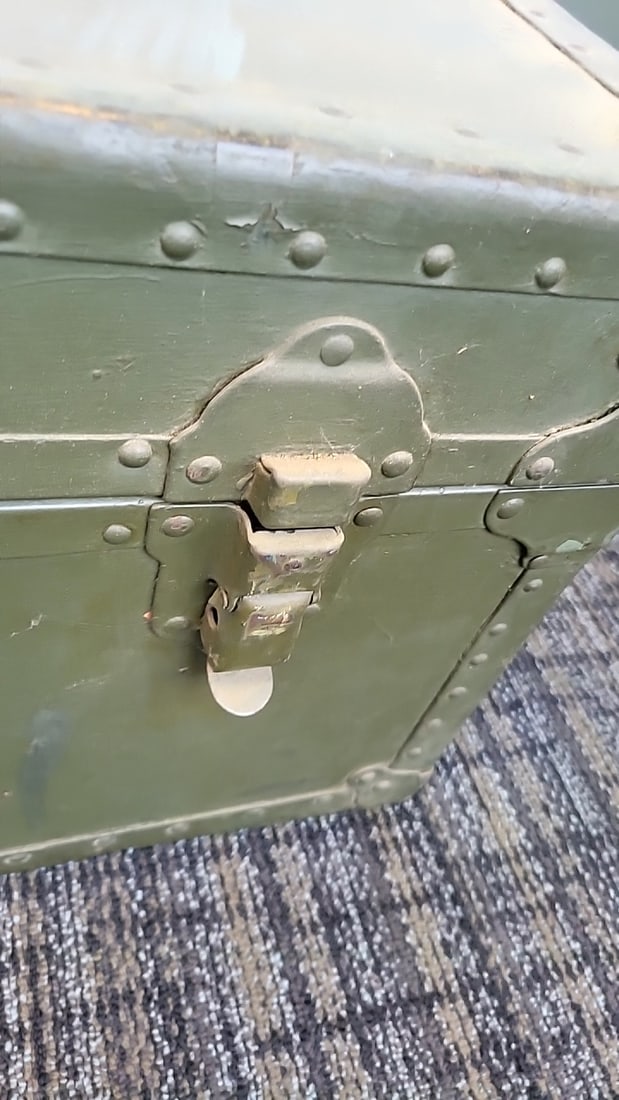 Green Riveted Metal Military Storage Trunk Footlocker With Latches And Handles - 3