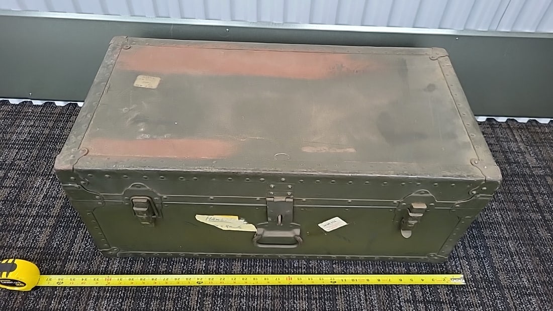 Green Riveted Metal Military Storage Trunk Footlocker With Latches And Handles - 4
