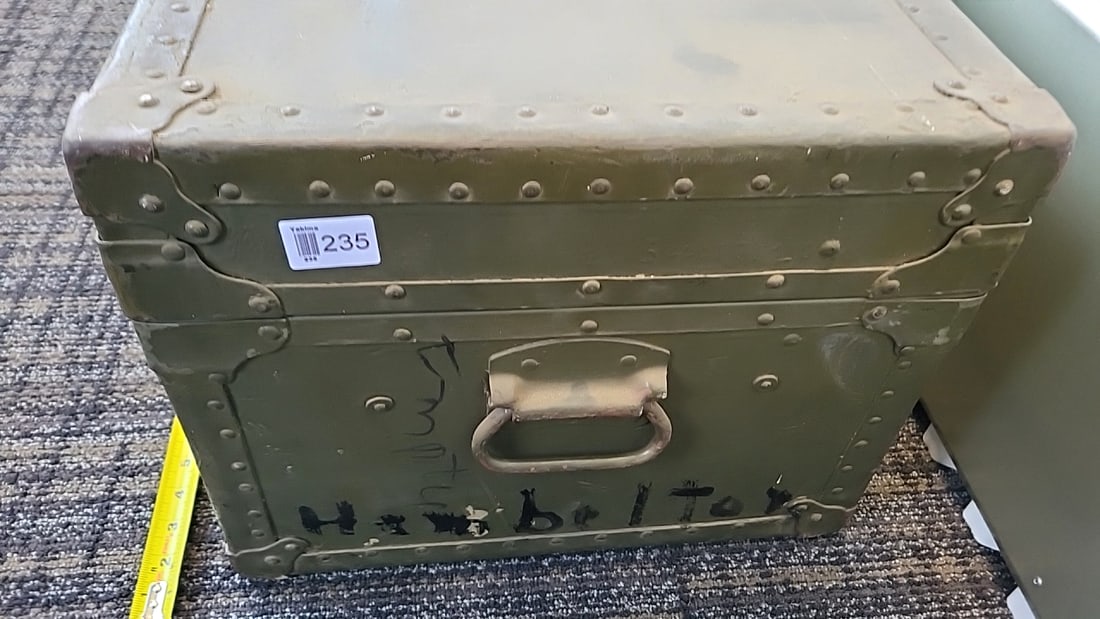 Green Riveted Metal Military Storage Trunk Footlocker With Latches And Handles - 5