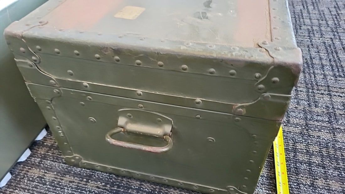 Green Riveted Metal Military Storage Trunk Footlocker With Latches And Handles - 6