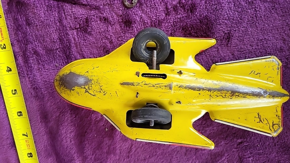 Rocket Space Ship 305 Tin Litho Toy Rocket Red Yellow 11 In - 4