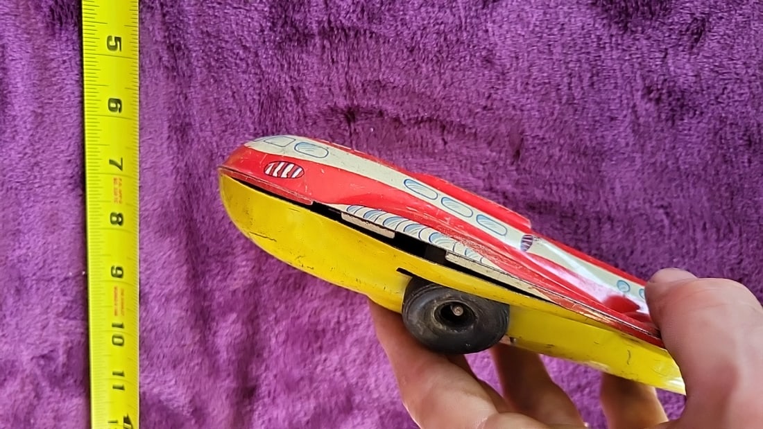 Rocket Space Ship 305 Tin Litho Toy Rocket Red Yellow 11 In - 5