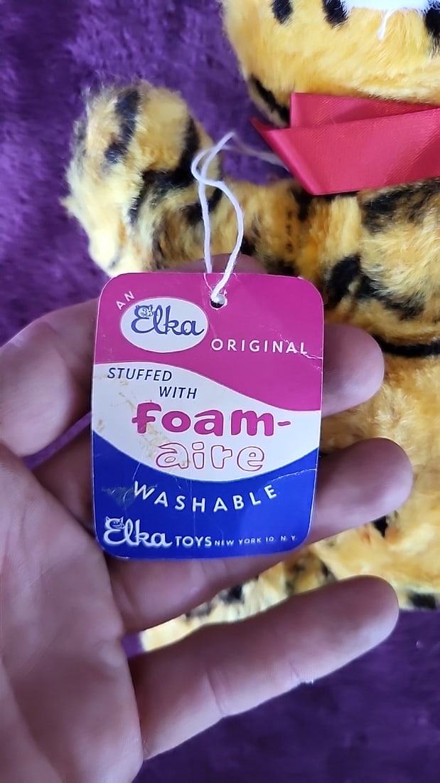 Elka Original Foam-aire Tiger Plush Stuffed Toy With Red Bow 12 In - 2