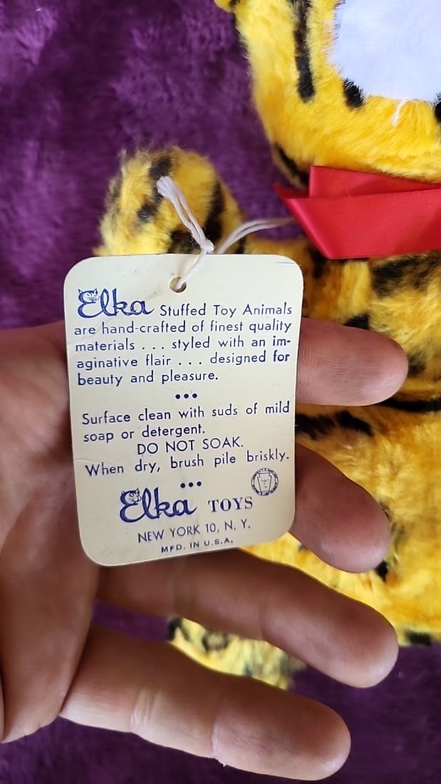 Elka Original Foam-aire Tiger Plush Stuffed Toy With Red Bow 12 In - 3