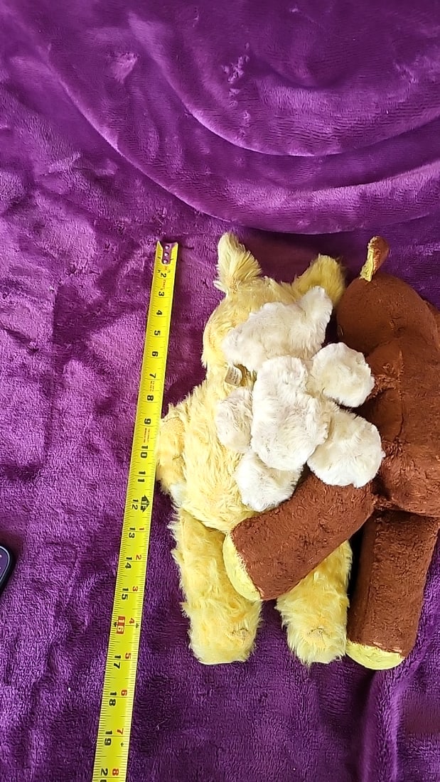 Lot Of 3 Plush Stuffed Teddy Bears, Brown Yellow Cream, 6-17 In - 5