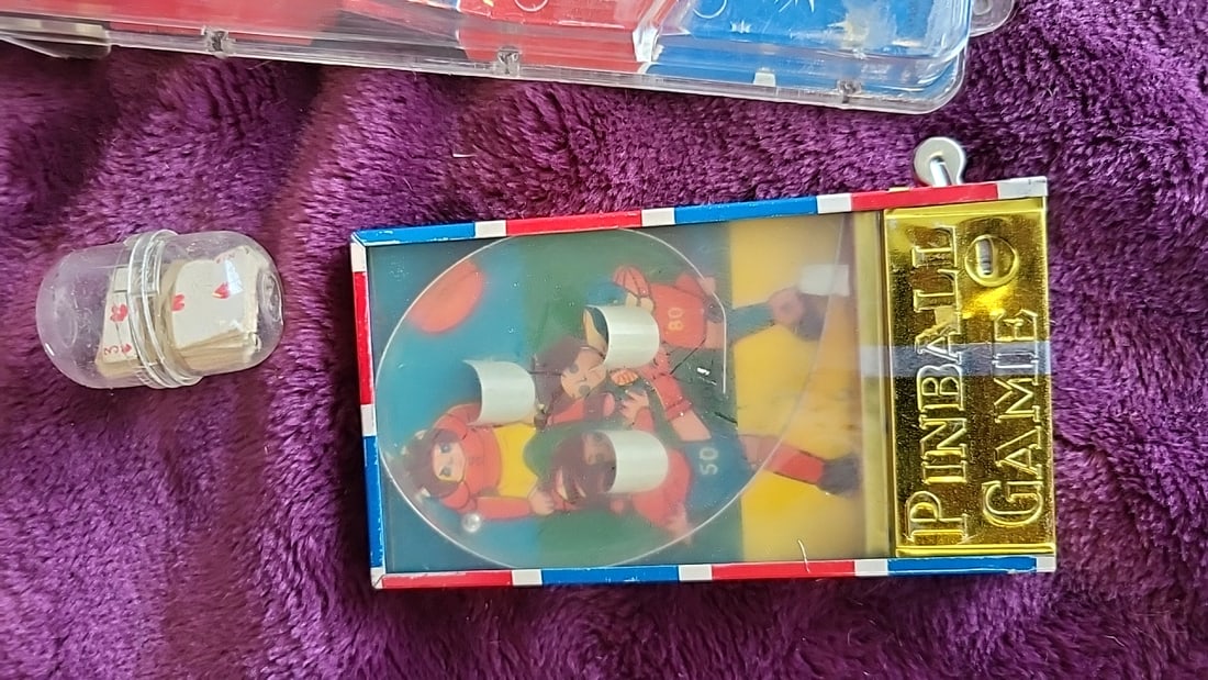 Mini Game Lot: Pinball Game, Japanese Diamond Game, Mb Clear Plastic Puzzle Cube & Card Dice Caps... - 2