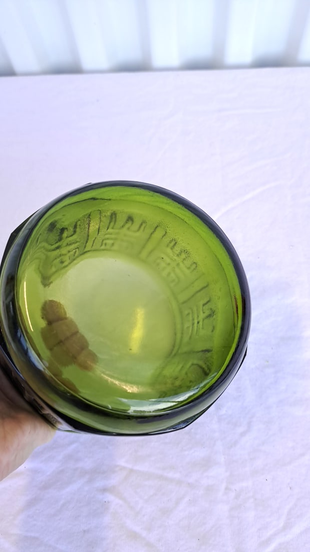 1970s Indiama Glass Avocado Green Aztec Bowl - 5
