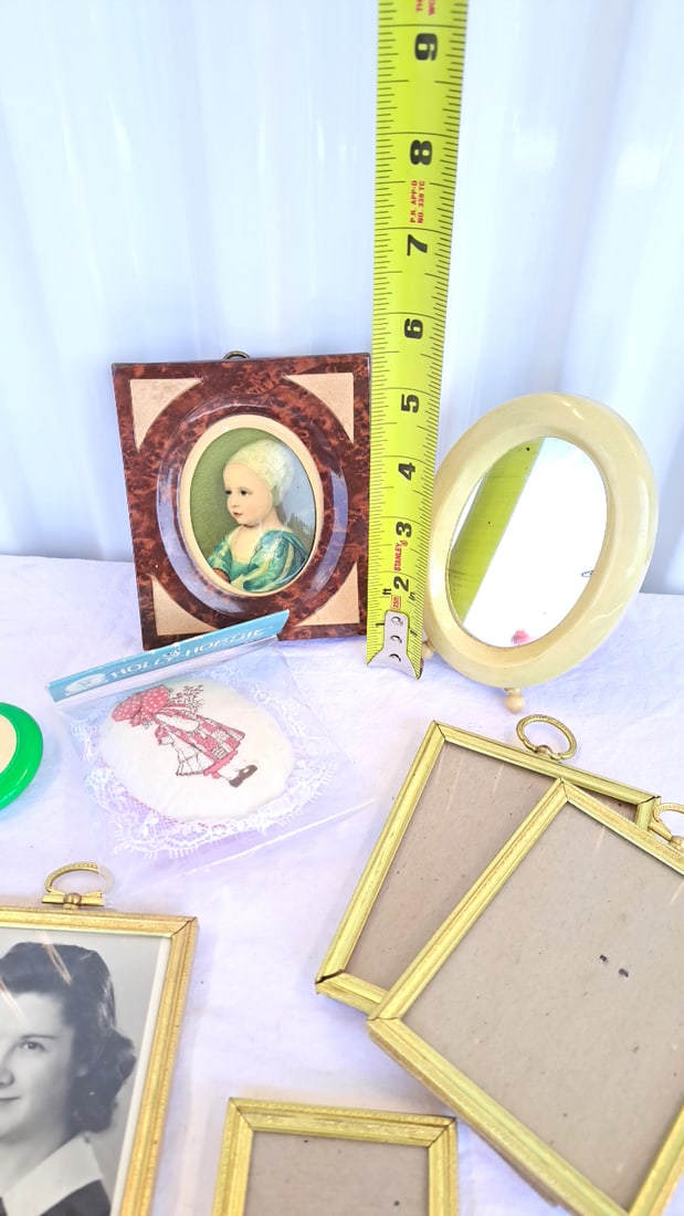 Gold Tone Photo Frames, Oval Mirror Holly Hobbie Floral Scented Sachet Pin Cushion Lot - 2