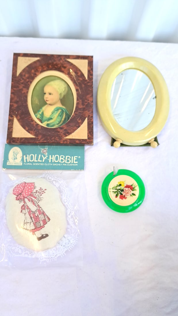 Gold Tone Photo Frames, Oval Mirror Holly Hobbie Floral Scented Sachet Pin Cushion Lot - 5
