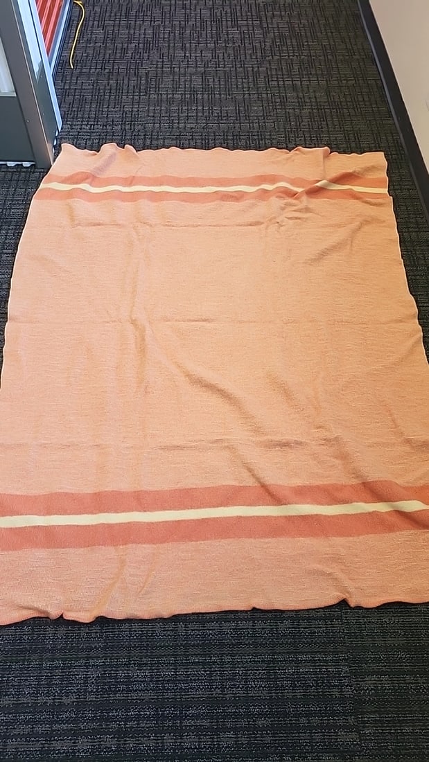 Golden Dawn By Annis Virgin Wool Blanket Peach Cream Striped J.C. Penney: 54 x 76 x 0. 1 1. 2 lb Low Estimate: 25.00 High Estimate: 85.00