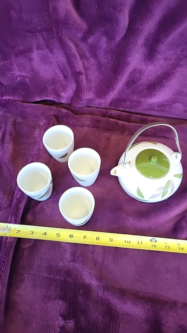 Noritake Tea Set With Green Lid Leaf Pattern, Teapot And 4 Cups - 7